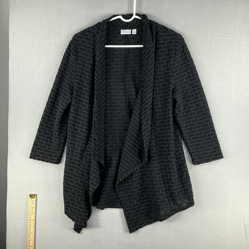 Kim Rogers Large Sweater Cardigan Open Front‎ Black/Gray Lightweight Stretch